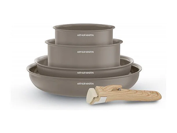 Arthur Martin AM9192 - Batterie de cuisine 5 pièces taupe avec poignée amovible