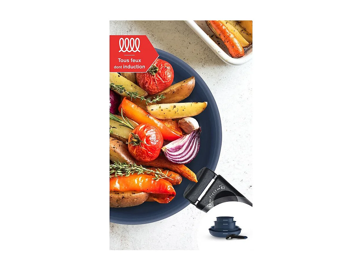 5-teiliges Kochgeschirr-Set Arthur Martin AM8896 blau, Aluminium 2,5 mm, Keramikbeschichtung, abnehmbarer Griff mit Holzeffekt, für alle Herdarten inkl. Induktion