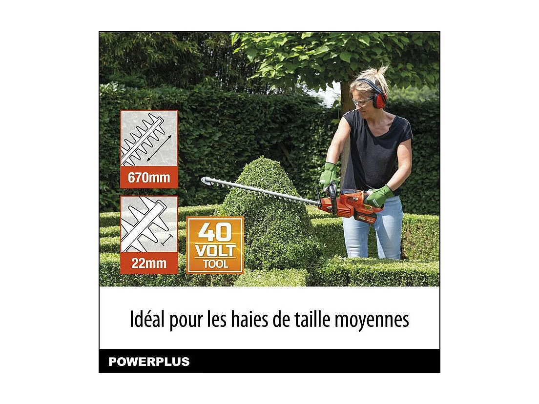 Taille-haies a batterie 40V Dual Power POWDPG7536 - Lame 670 mm, Écartement 22 mm - Livré sans batterie ni chargeur