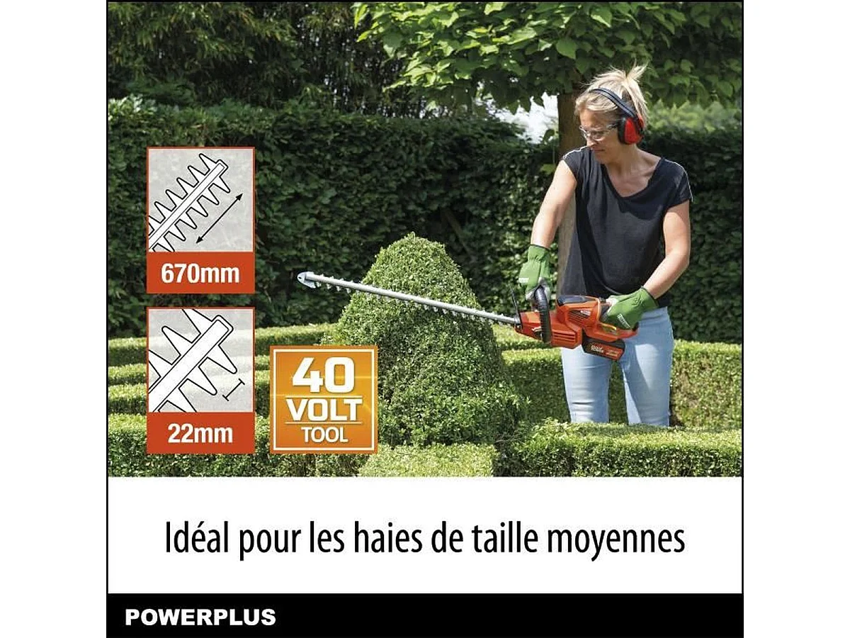 Taille-haies a batterie 40V Dual Power POWDPG7536 - Lame 670 mm, Écartement 22 mm - Livré sans batterie ni chargeur