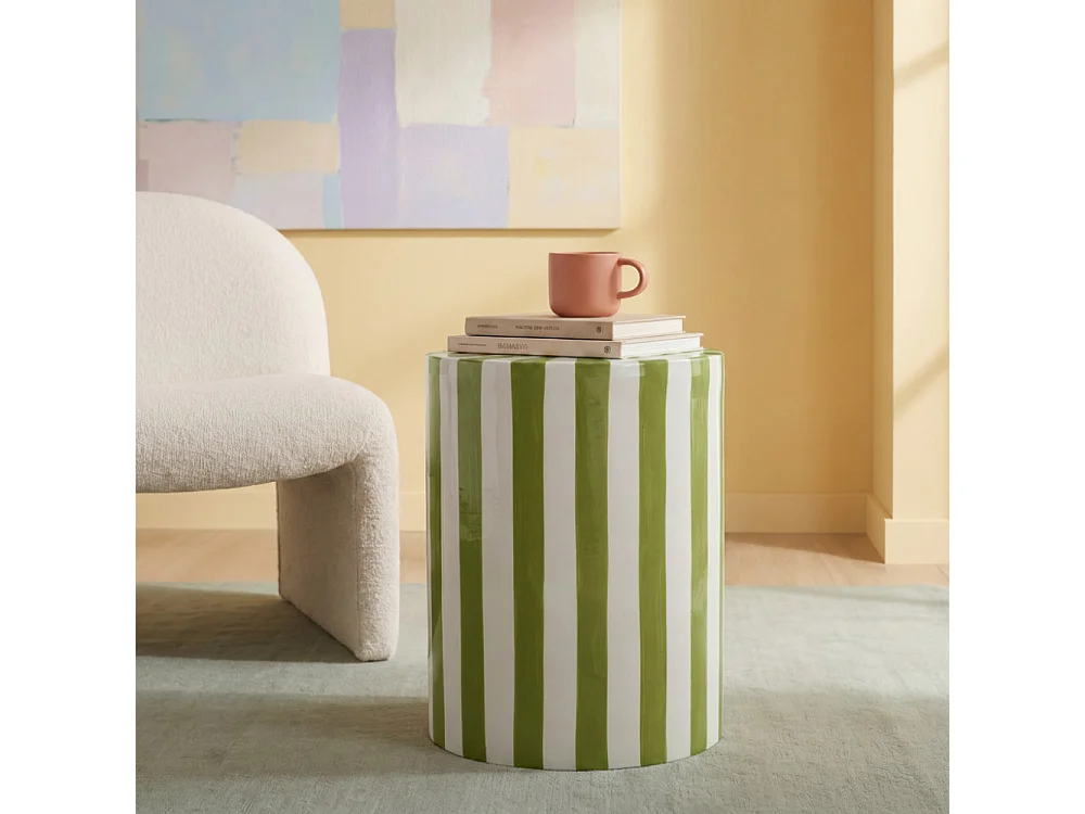Lupa - Table d'appoint ronde à rayures ø 35 cm - Vert olive