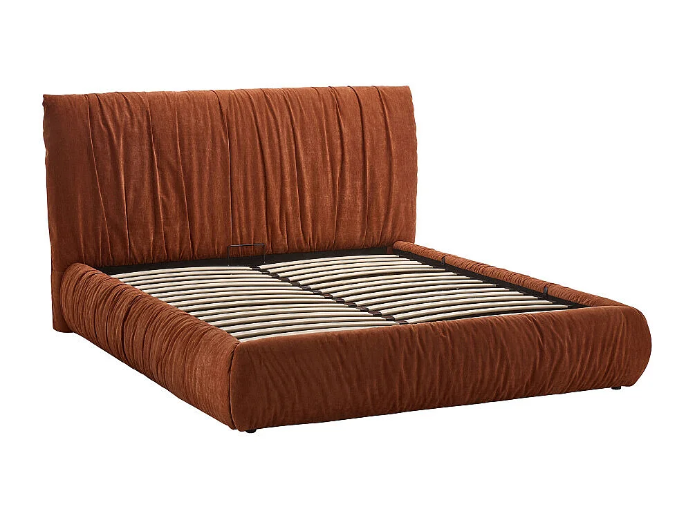 Livia - Lit coffre en tissu 160x200cm - Terracotta