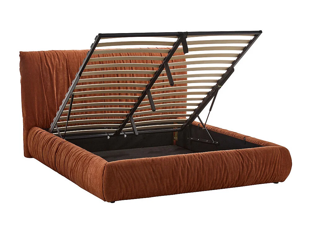 Livia - Lit coffre en tissu 160x200cm - Terracotta