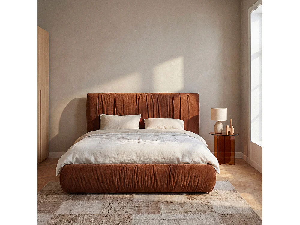 Livia - Lit coffre en tissu 160x200cm - Terracotta