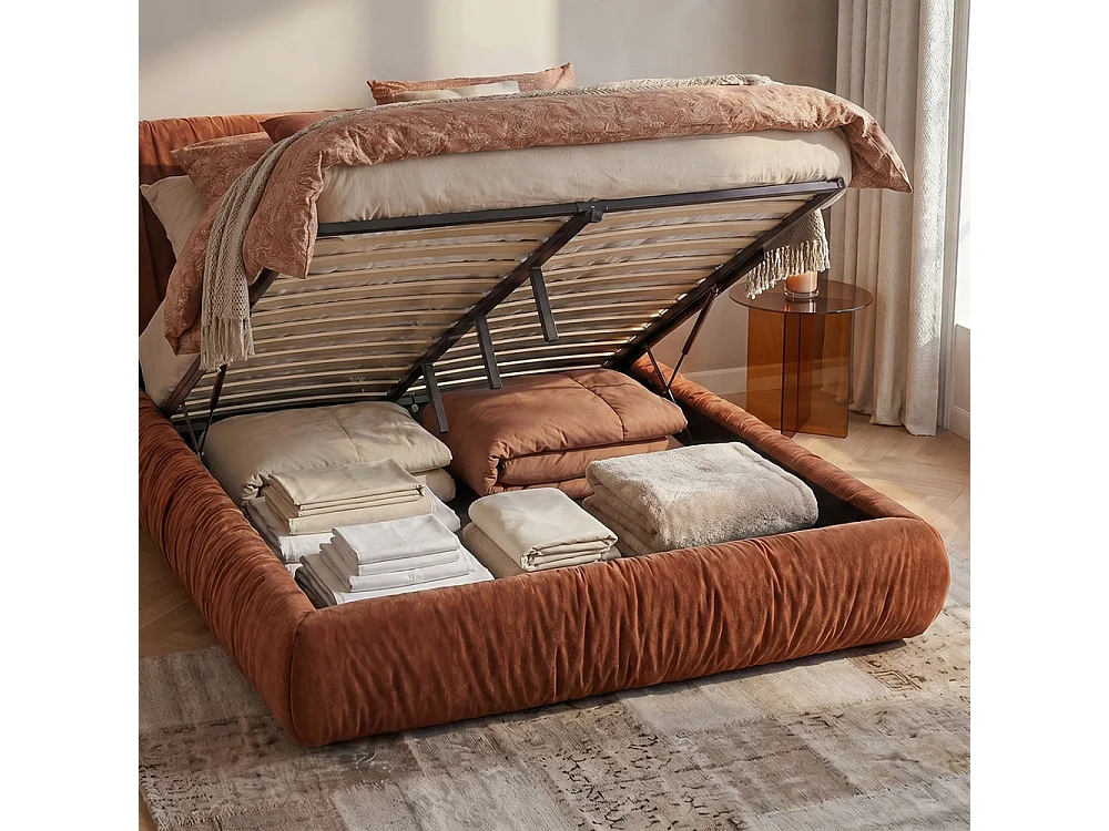 Livia - Lit coffre en tissu 160x200cm - Terracotta