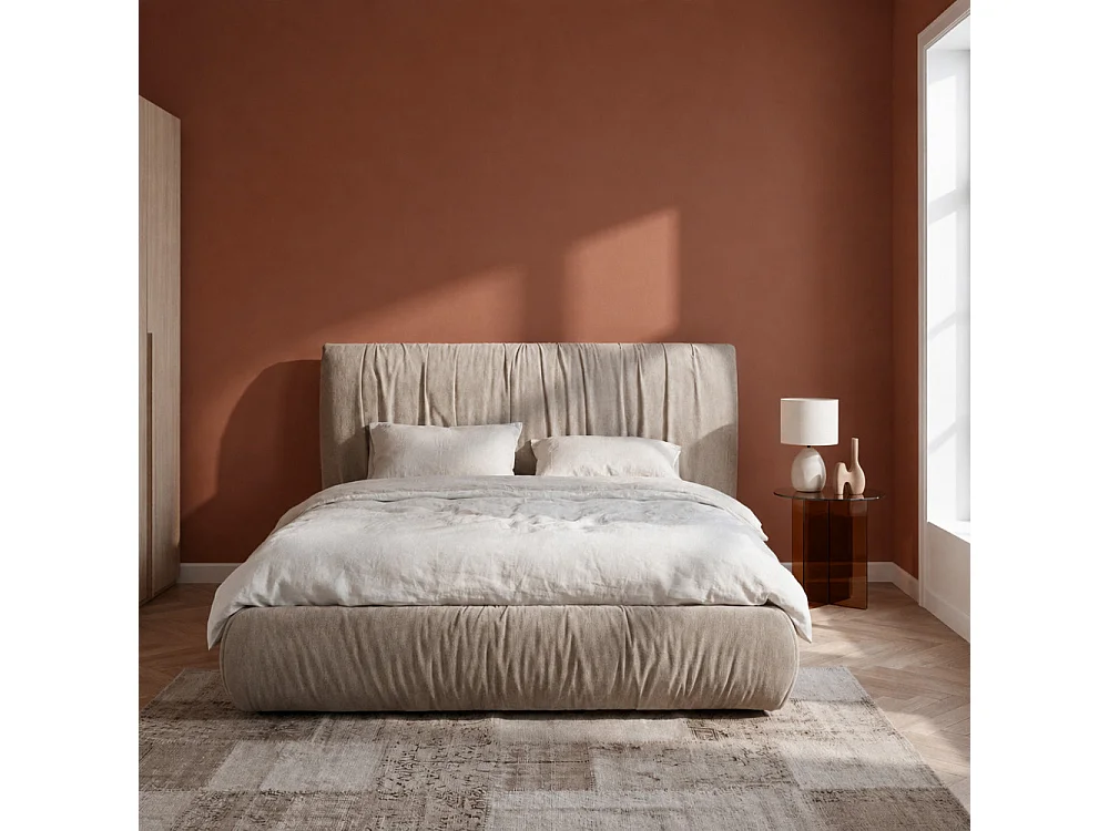 Livia - Lit coffre en tissu 160x200cm - Beige