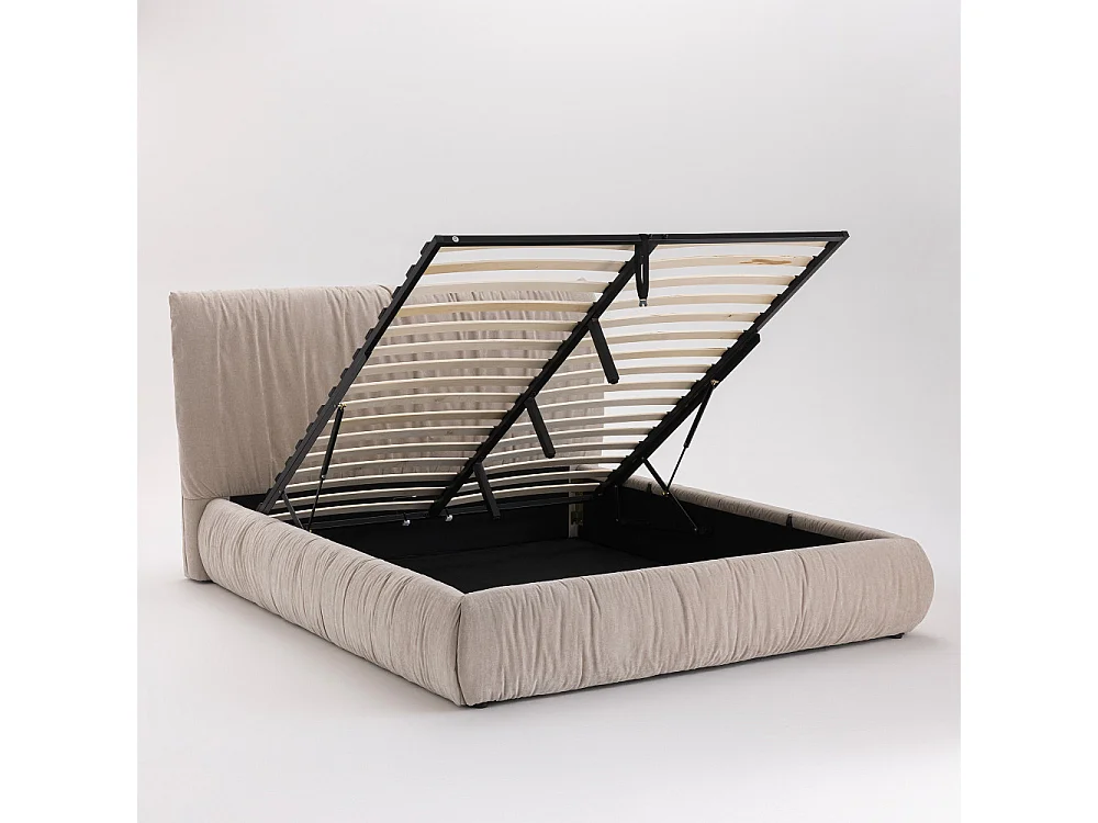 Livia - Lit coffre en tissu 160x200cm - Beige