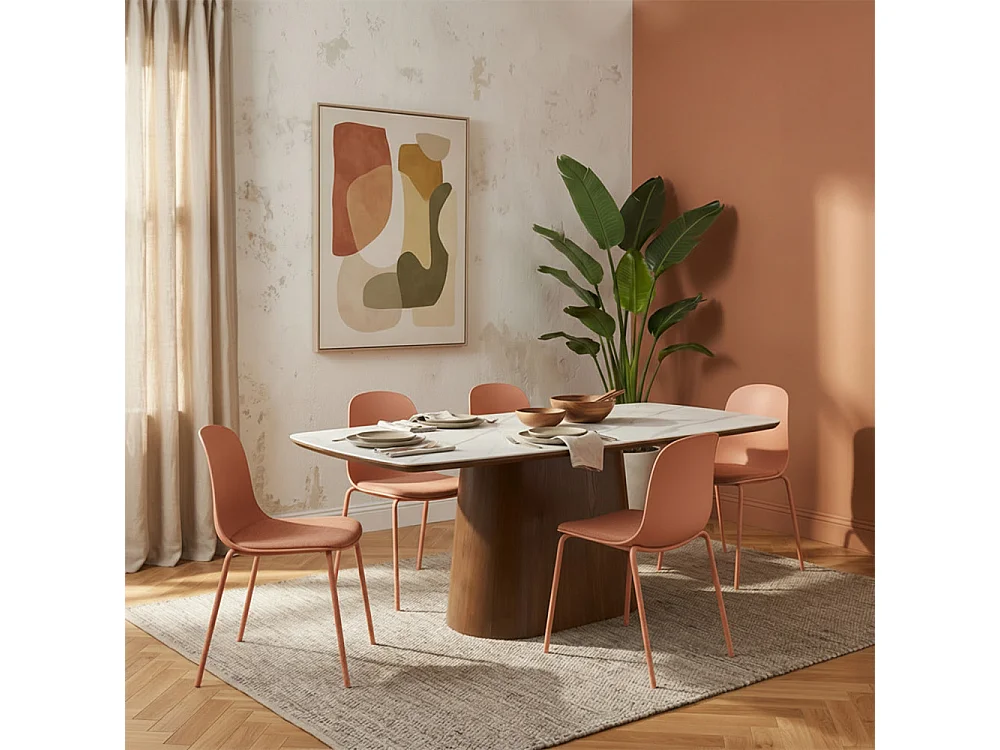 Linda - Lot de 2 chaises en tissu et métal pieds terracotta - Terracotta