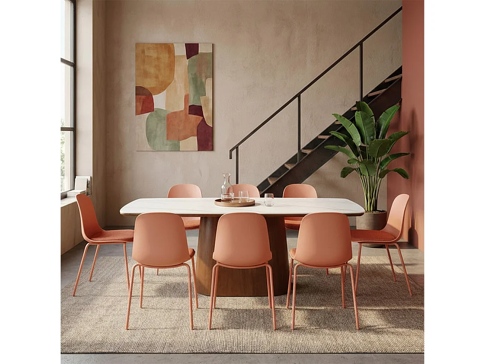 Linda - Lot de 2 chaises en tissu et métal pieds terracotta - Terracotta
