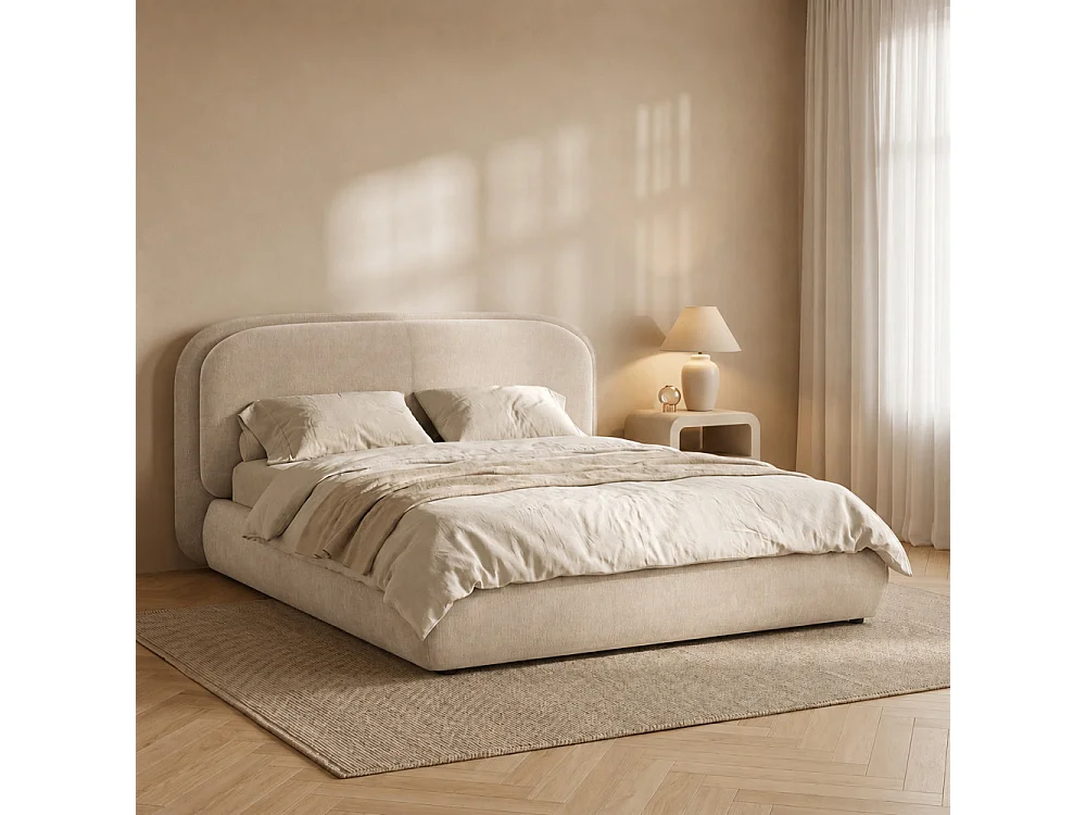 Claudie - Lit coffre en tissu 160x200cm - Beige
