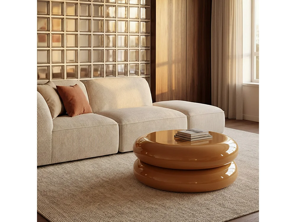 Olyn - Table basse ronde en métal finition laqué H 29 ø 68 cm- Jaune moutarde