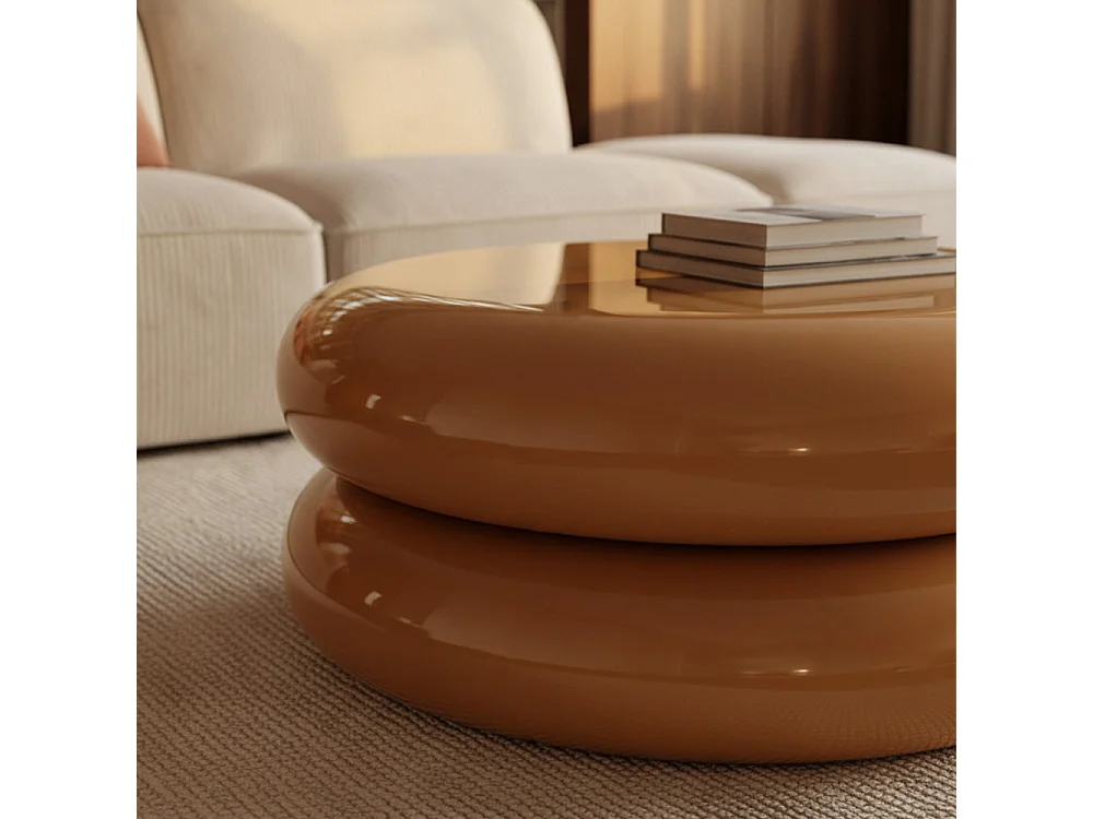 Olyn - Table basse ronde en métal finition laqué H 29 ø 68 cm- Jaune moutarde