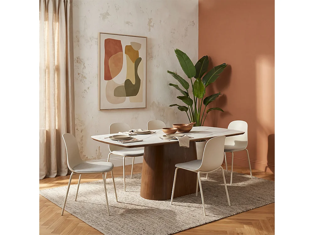 Linda - Lot de 2 chaises en tissu et métal pieds beige - Beige