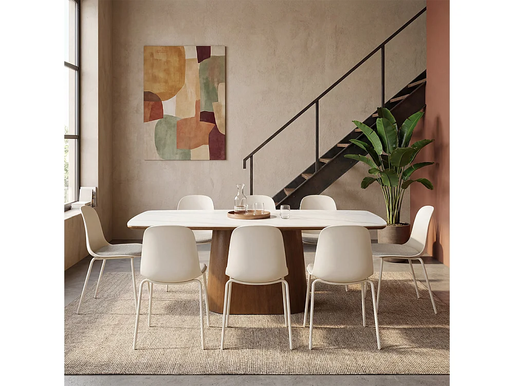 Linda - Lot de 2 chaises en tissu et métal pieds beige - Beige