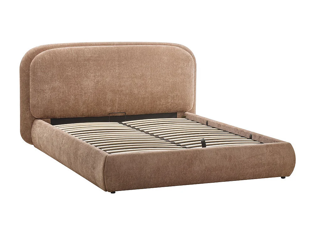 Claudie - Lit coffre en tissu 160x200cm - Marron