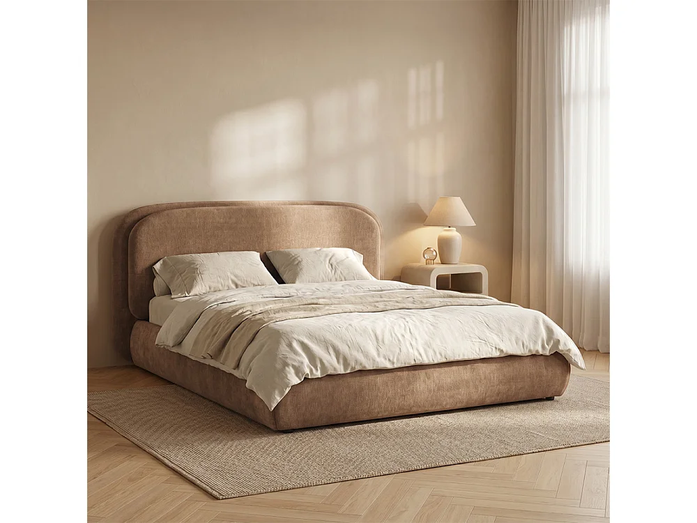 Claudie - Lit coffre en tissu 160x200cm - Marron