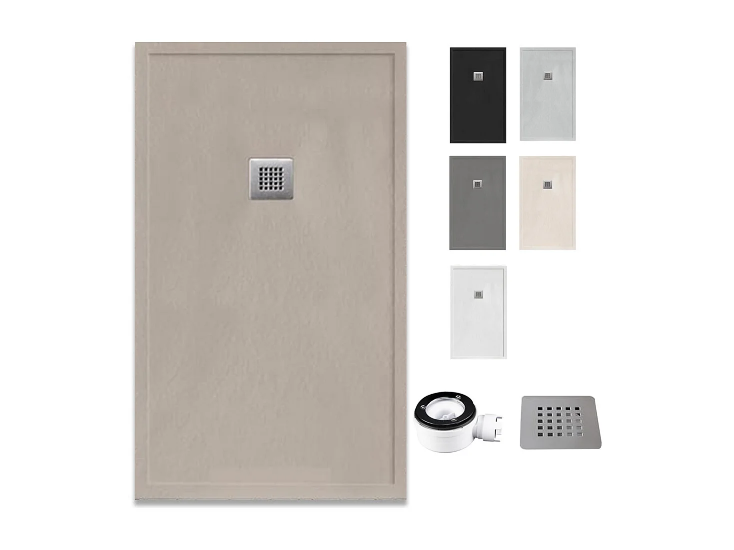 Receveur de douche en résine avec robinet et grille antidérapante à bord extra plat | Texture de la pierre | Moka | 70 X 90 cm