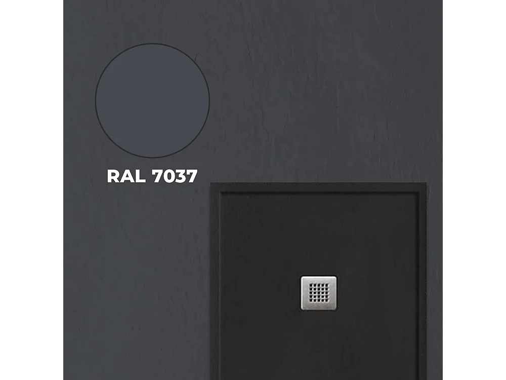 Douchebak van antislip hars | Inclusief afvoerventiel en rooster | Kleur | Antraciet | 70 X 130 cm