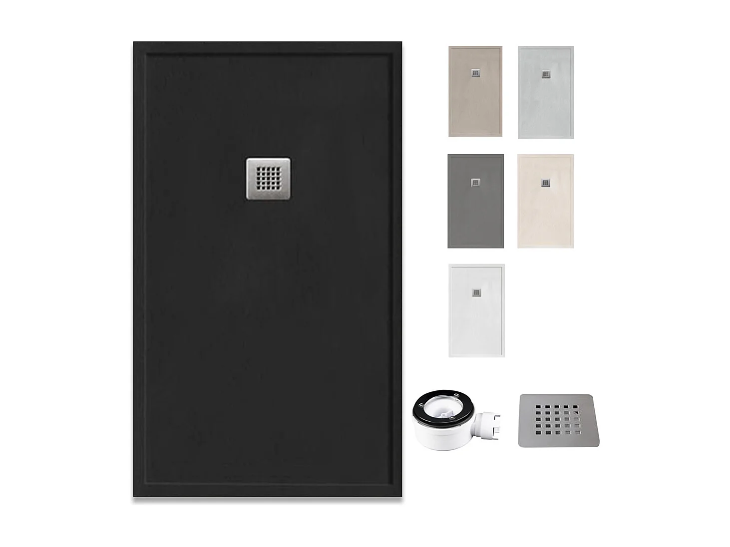 Douchebak van antislip hars | Inclusief afvoerventiel en rooster | Kleur | Antraciet | 80 X 150 cm