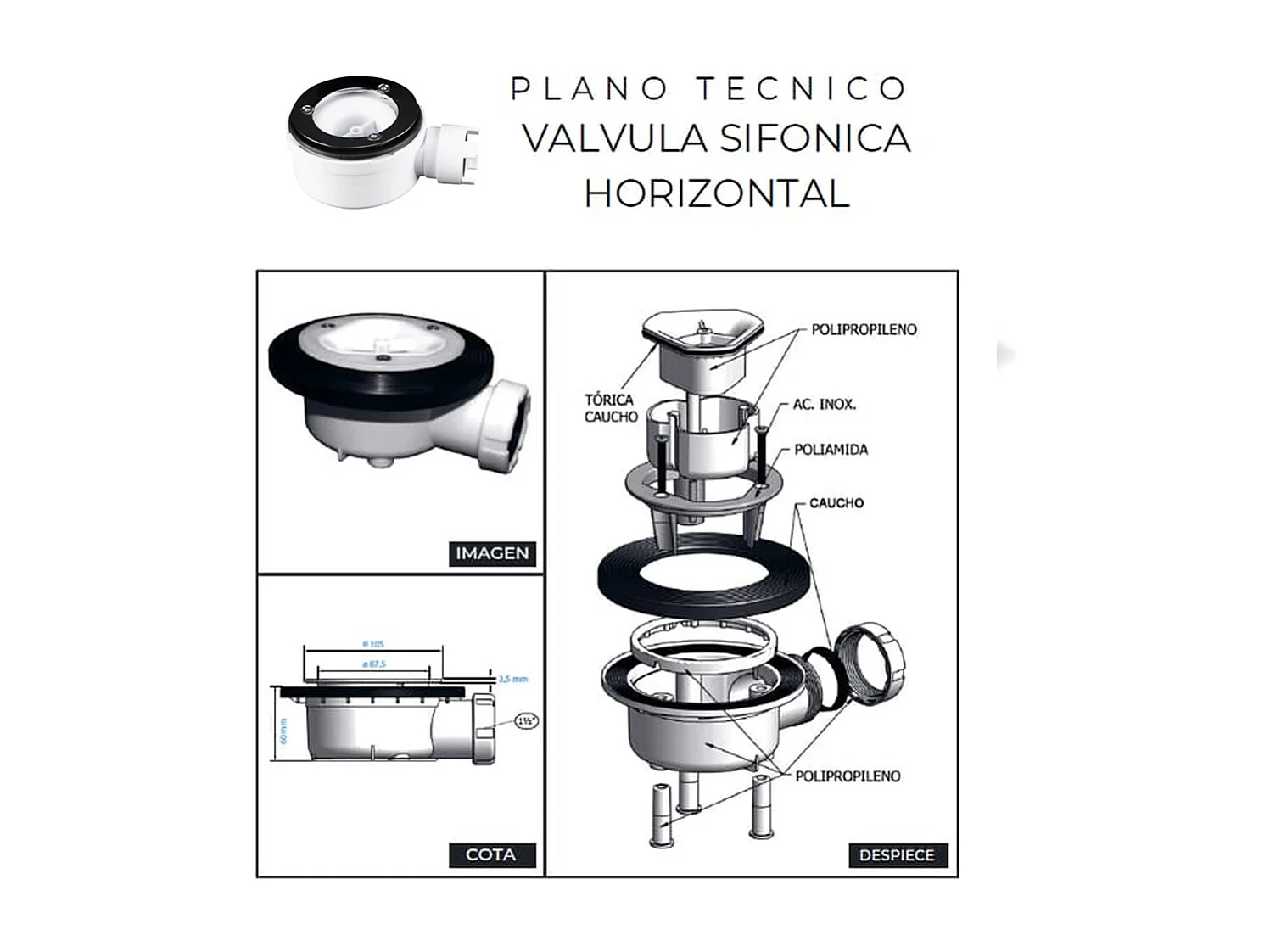 Douchebak van antislip hars | Inclusief afvoerventiel en rooster | Kleur | Grijs | 70 X 180 cm