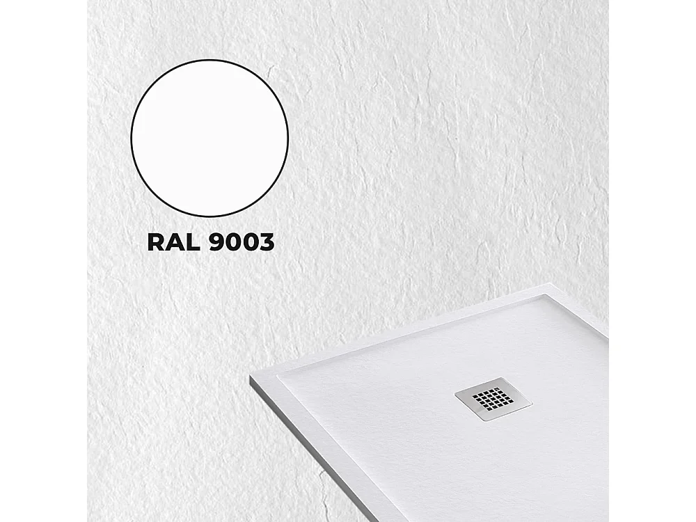 Receveur de douche en résine avec robinet et grille antidérapante à bord extra plat | Texture de la pierre | Blanc | 70 X 130 cm