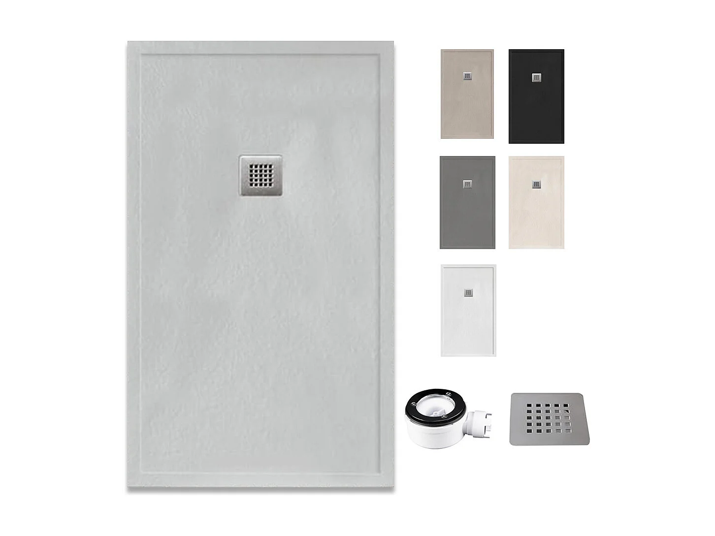 Douchebak van antislip hars | Inclusief afvoerventiel en rooster | Kleur | Parelgrijs | 80 X 200 cm