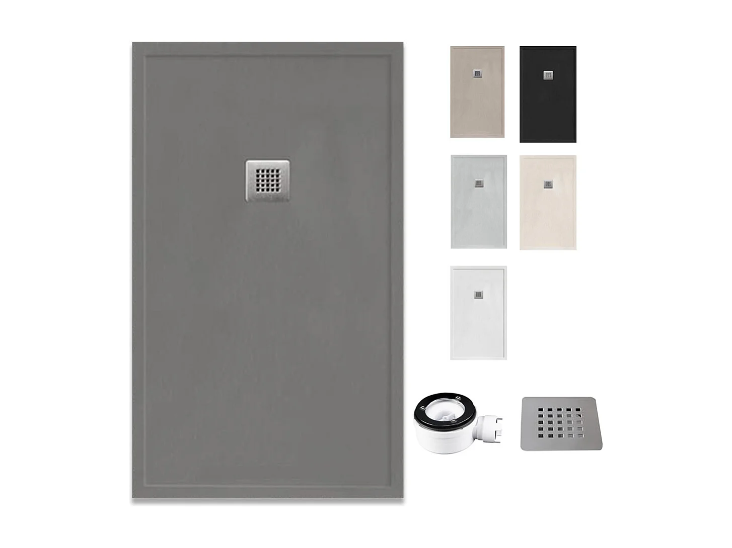 Douchebak van antislip hars | Inclusief afvoerventiel en rooster | Kleur | Grijs | 100 X 100 cm