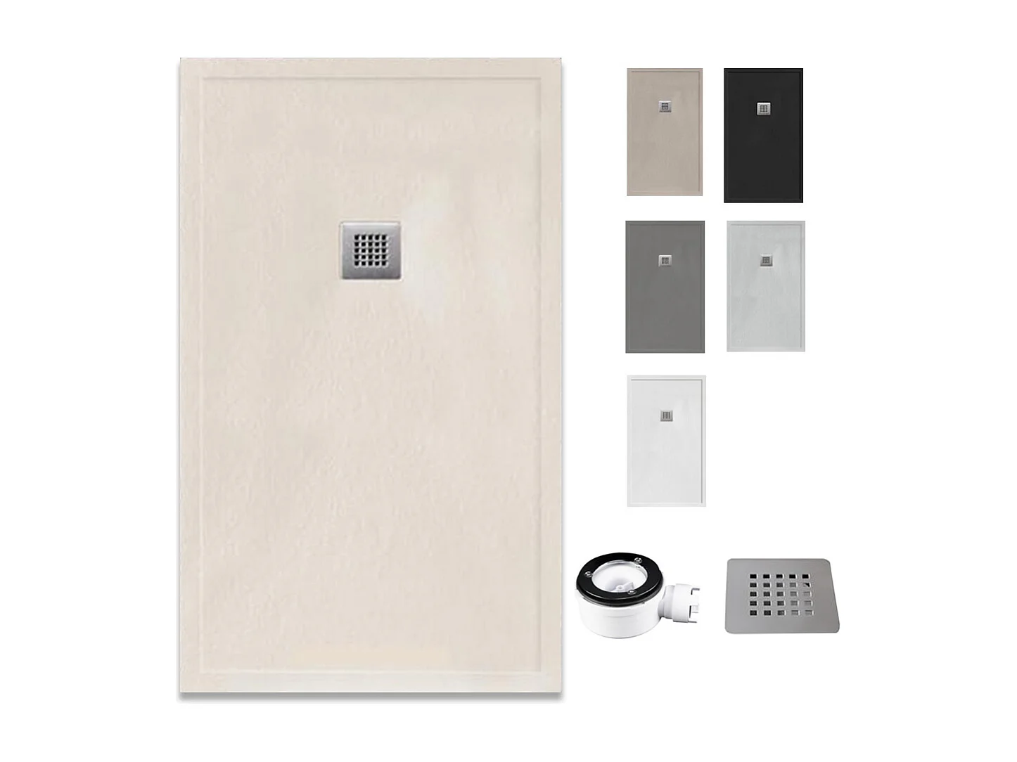 Receveur de douche en résine avec robinet et grille antidérapante à bord extra plat | Texture de la pierre | Beige | 70 X 190 cm