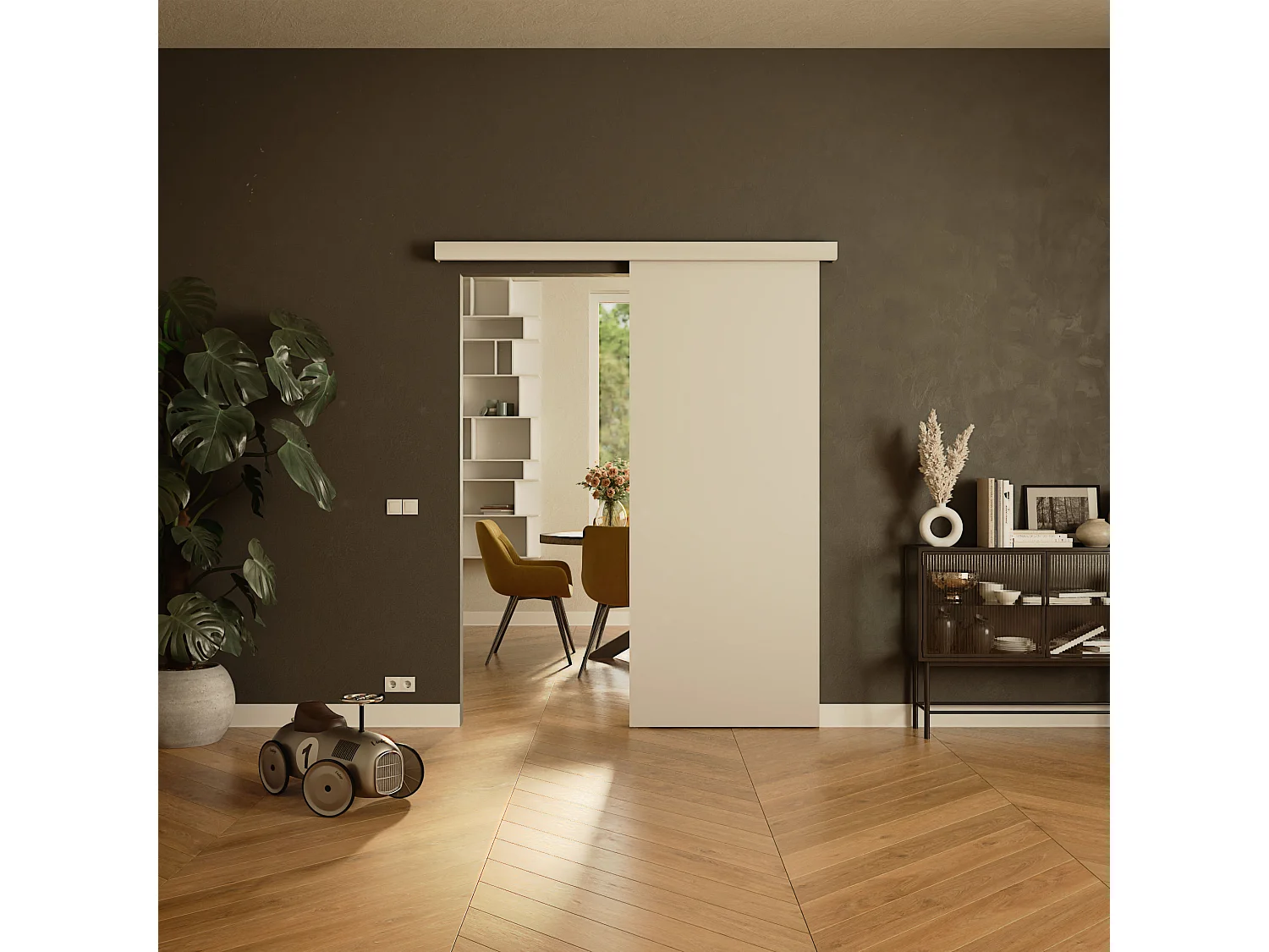 Porte Coulissante non percée avec Rail - Prépeinte Plane 83 cm