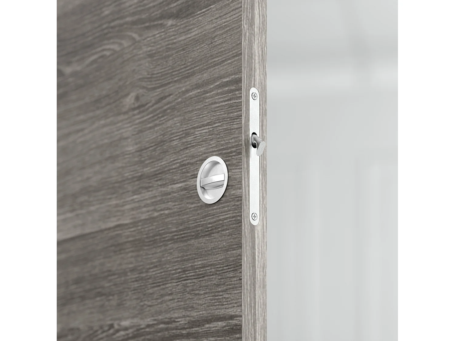 Porte Coulissante avec Rail + Serrure - Gris blanchi 83 cm