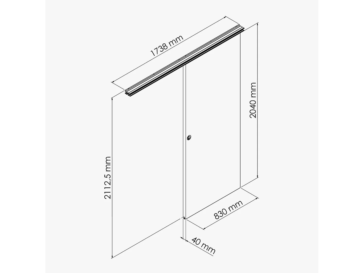 Porte Coulissante avec Rail + Serrure - Gris blanchi 83 cm