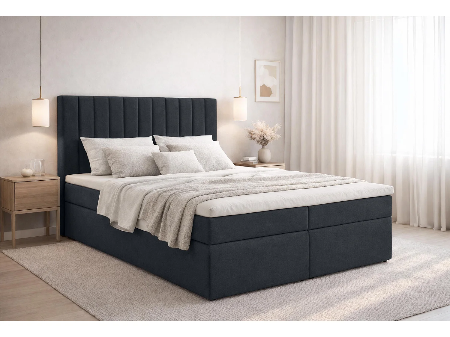 AX LIVING lit boxspring Bursa 140x200 noir avec surmatelas coffre lit confortable