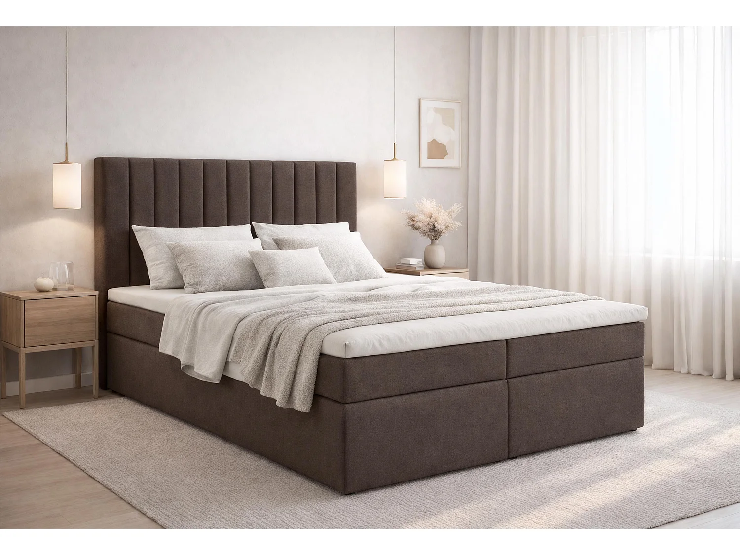 AX LIVING lit boxspring avec rangement marron 180x200 cm avec surmatelas Bursa lit double