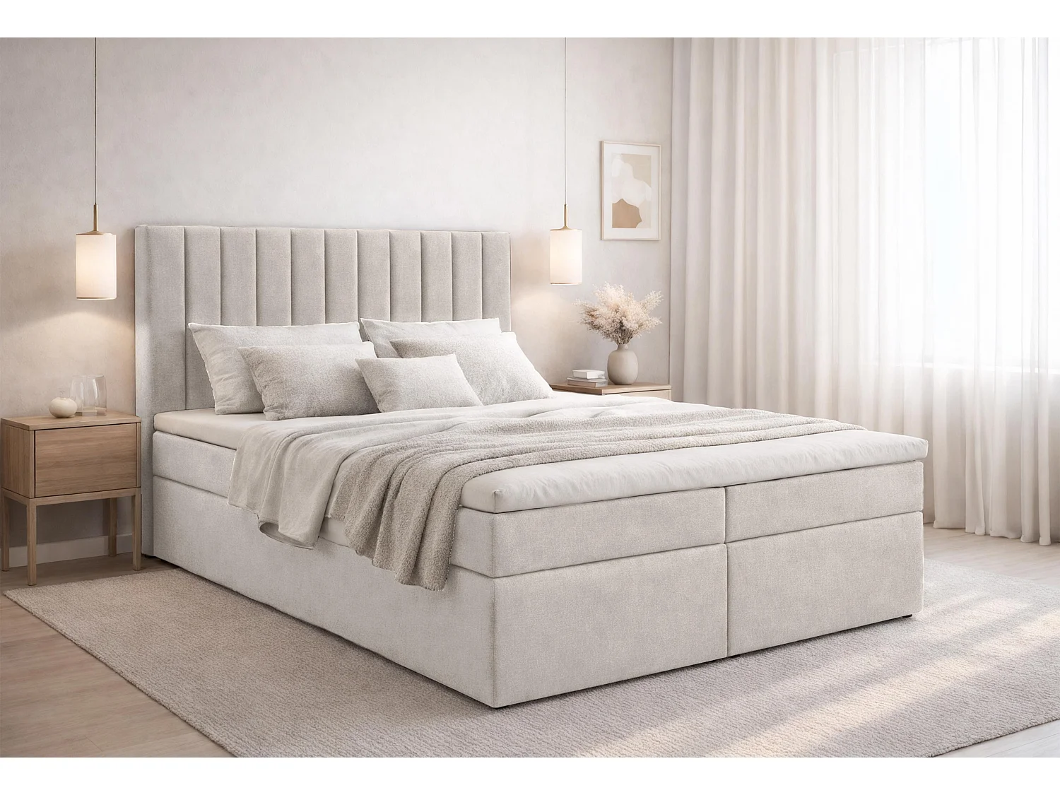 AX LIVING lit avec coffre 160x200 cm Bursa lit boxspring beige avec surmatelas