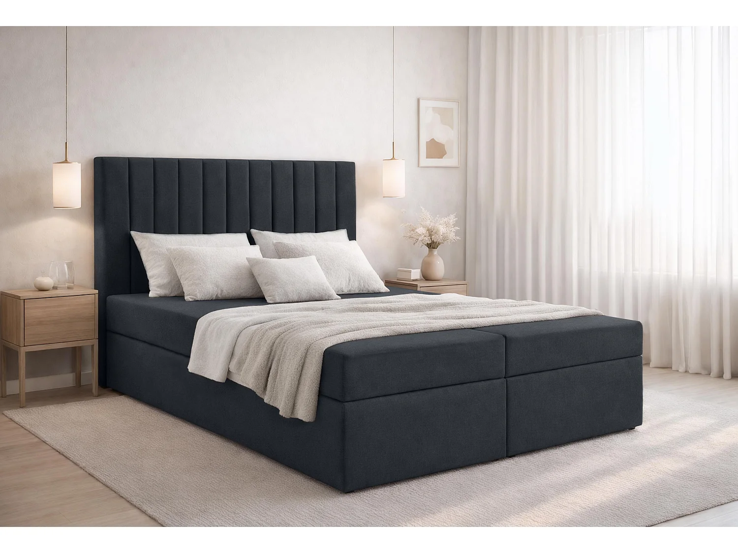 AX LIVING Stauraum Boxspringbett Schwarz 180x200  cm ohne Topper Bursa Doppelbett