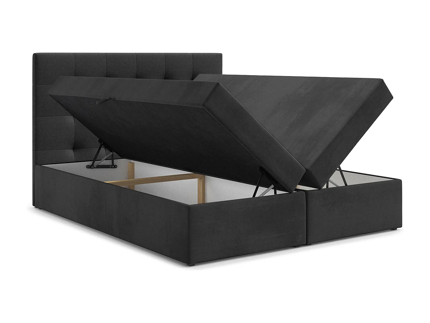 AX LIVING lit boxspring Galata 140x200 noir sans surmatelas coffre lit confortable