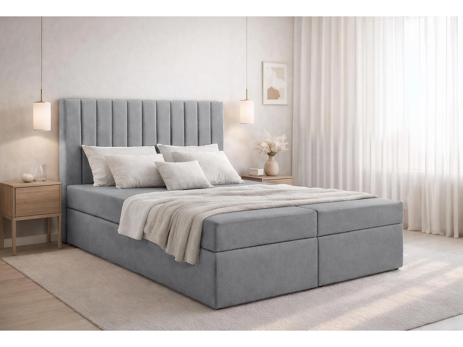 AX LIVING Stauraum Boxspringbett Grau 180x200  cm ohne Topper Bursa Doppelbett