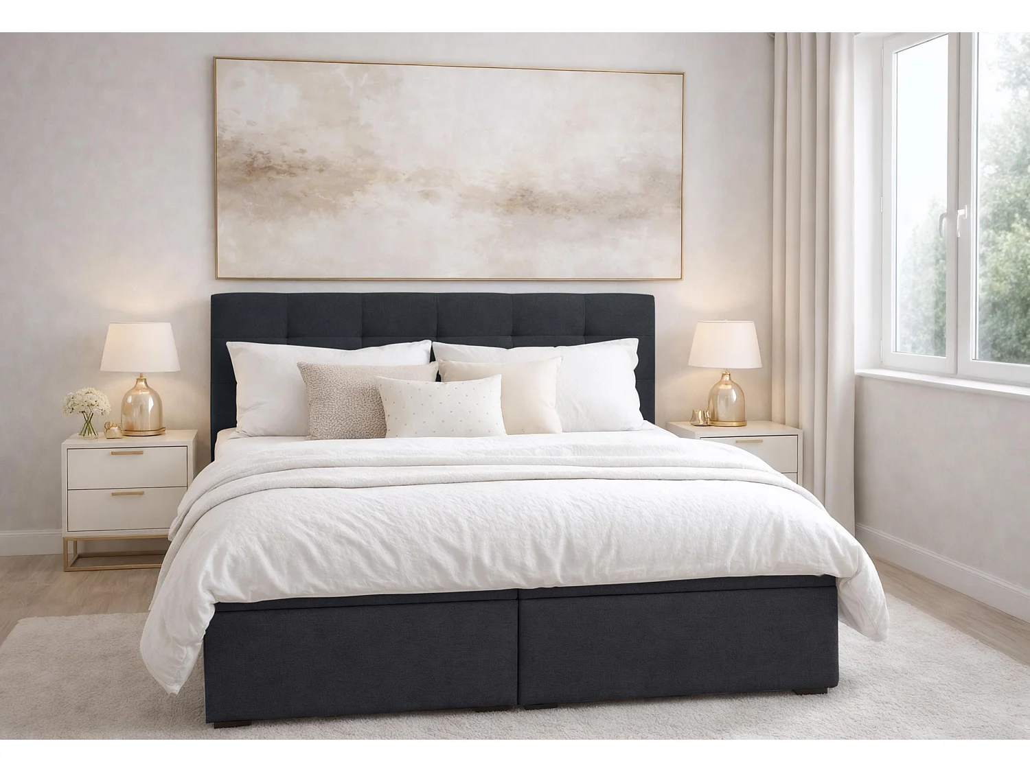 AX LIVING Stauraum Boxspringbett Schwarz 180x200  cm mit Topper Galata Doppelbett