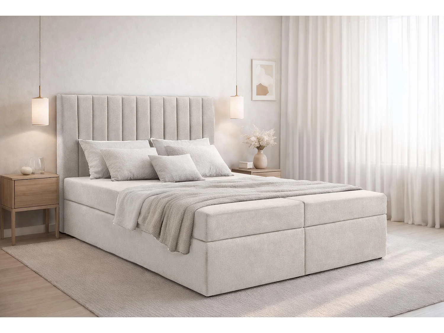 AX LIVING Boxspringbett Bursa 140x200 Beige ohne Topper Bettkasten Komfortbett