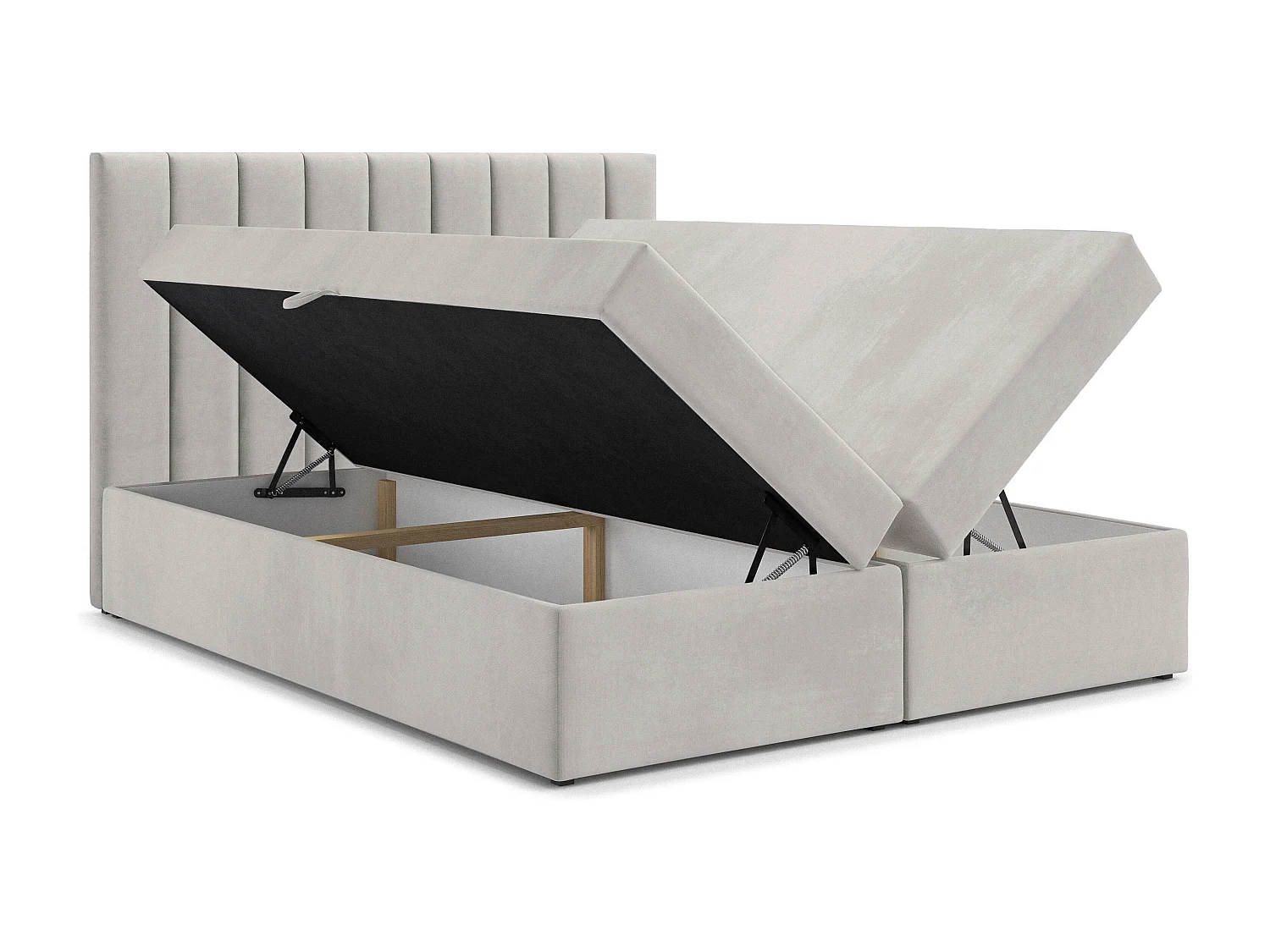 AX LIVING Boxspringbett Bursa 140x200 Beige ohne Topper Bettkasten Komfortbett