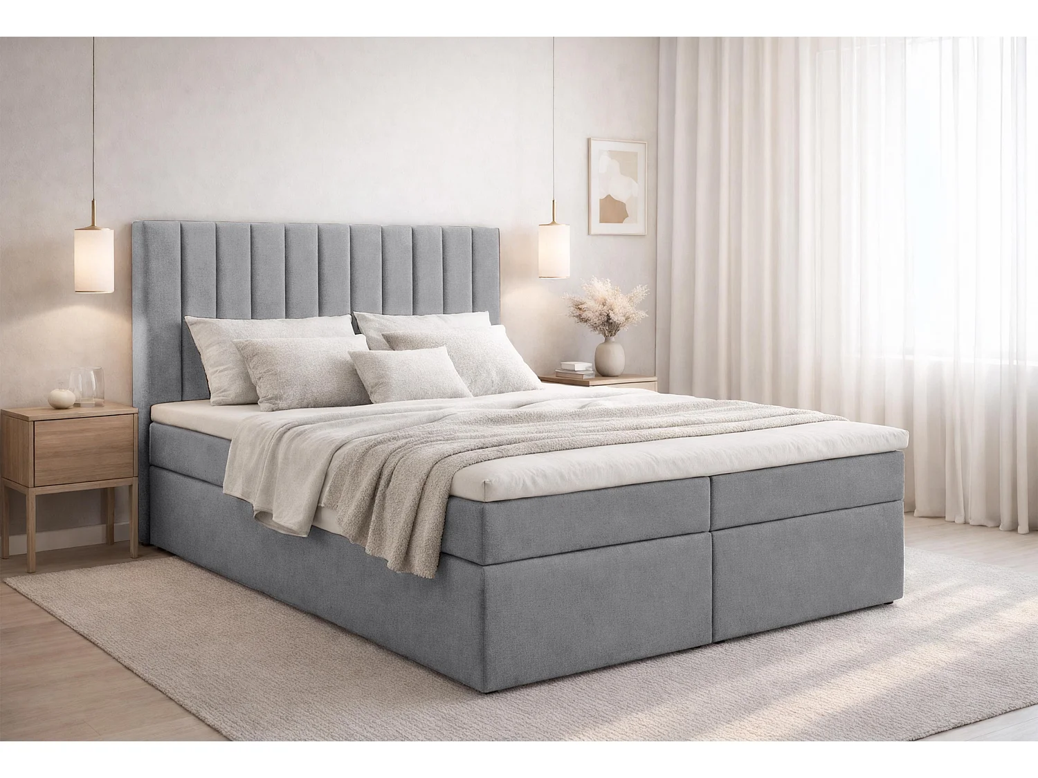 AX LIVING Boxspringbett Bursa 140x200 Grau mit Topper Bettkasten Komfortbett