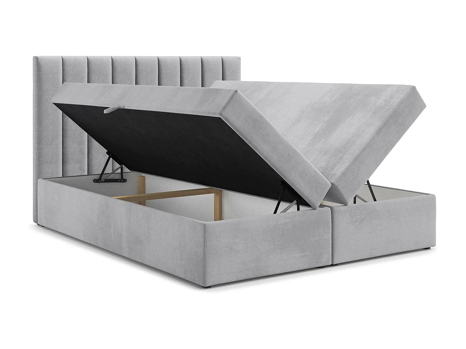 AX LIVING Boxspringbett Bursa 140x200 Grau mit Topper Bettkasten Komfortbett