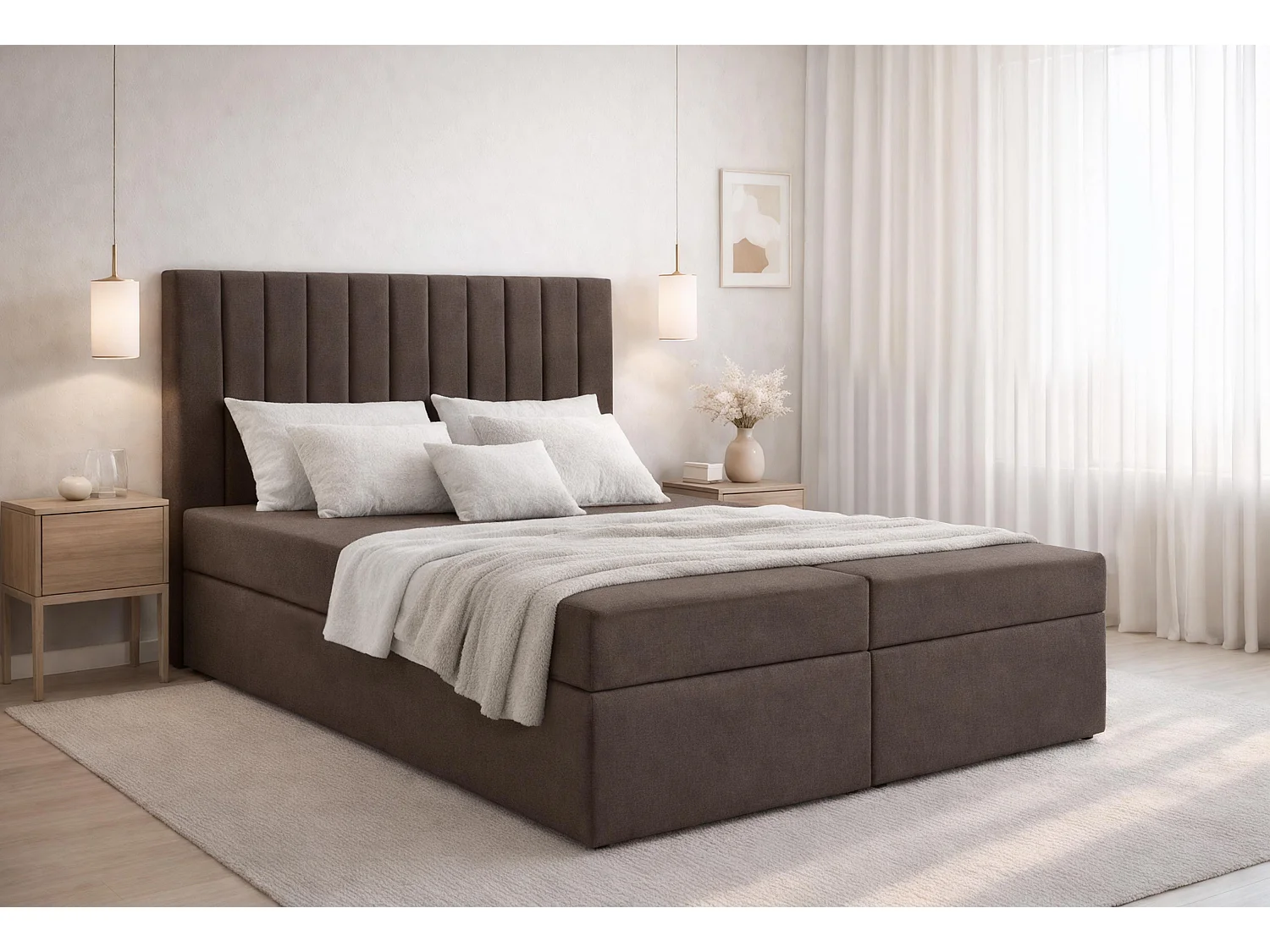 AX LIVING lit avec coffre 160x200 cm Bursa lit boxspring marron sans surmatelas
