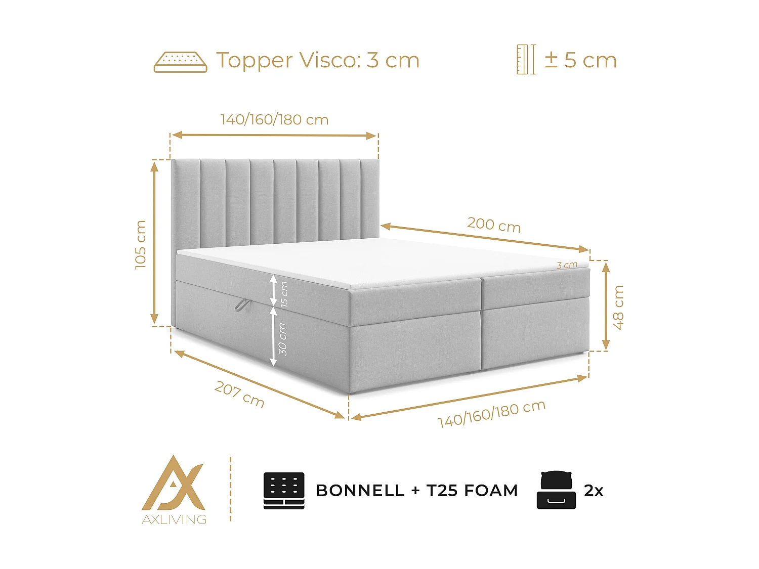 AX LIVING lit avec coffre 160x200 cm Bursa lit boxspring marron avec surmatelas