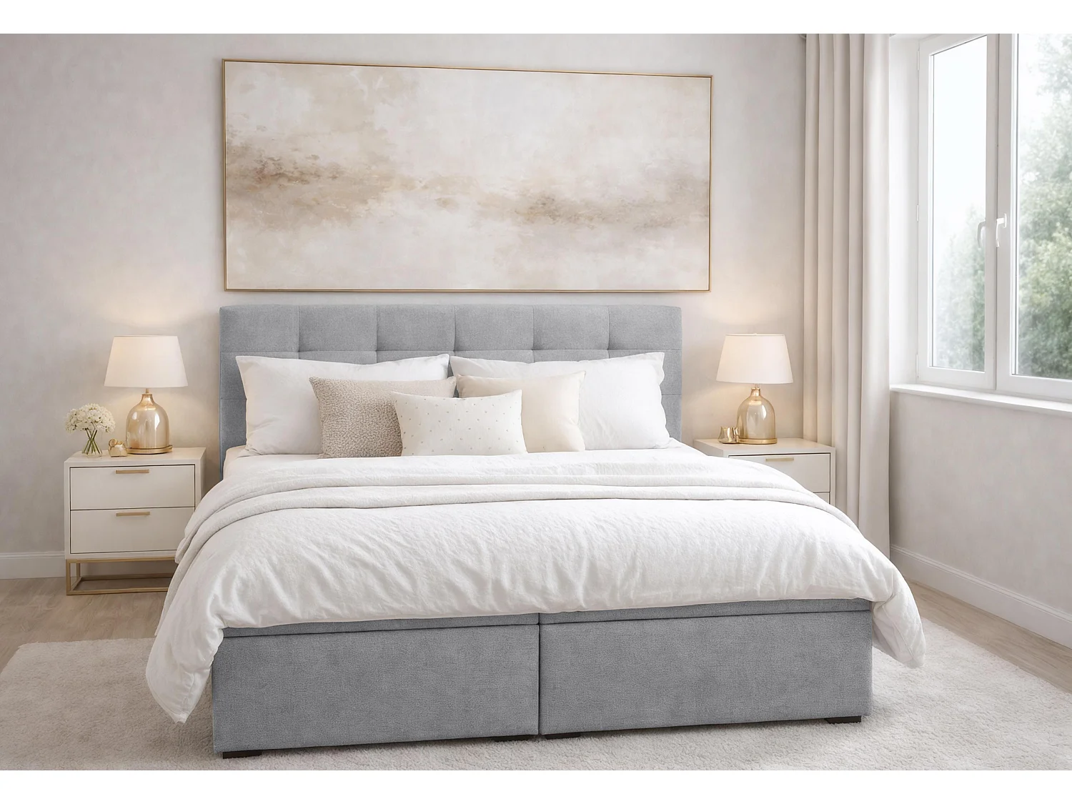 AX LIVING Boxspringbett Galata 140x200 Grau mit Topper Bettkasten Komfortbett