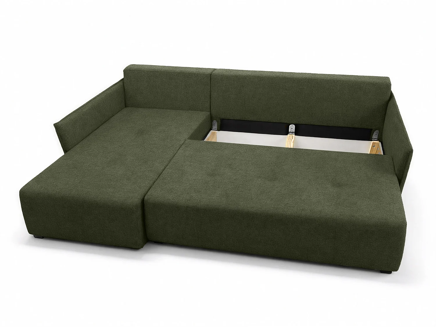 AX LIVING canapé d’angle Damascus vert avec fonction couchage coffre canapé-lit 212 cm gauche