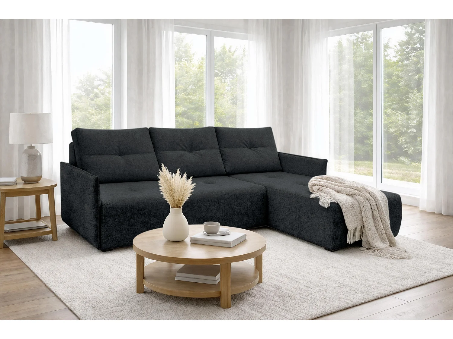 AX LIVING hoekbank Damascus zwart met slaapfunctie bedlade slaapbank 212 cm rechts