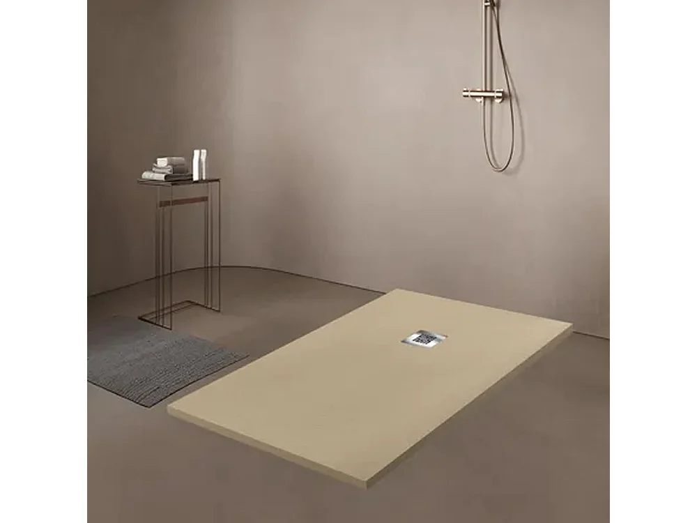 Receveur de douche en résine antidérapant | Inclut une bonde d’évacuation et une grille | Couleur Moka | 110x70cm