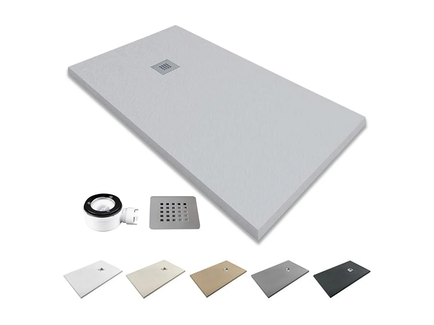 Receveur de douche en résine antidérapant | Inclut une bonde d’évacuation et une grille | Couleur Gris Perle | 150x80cm