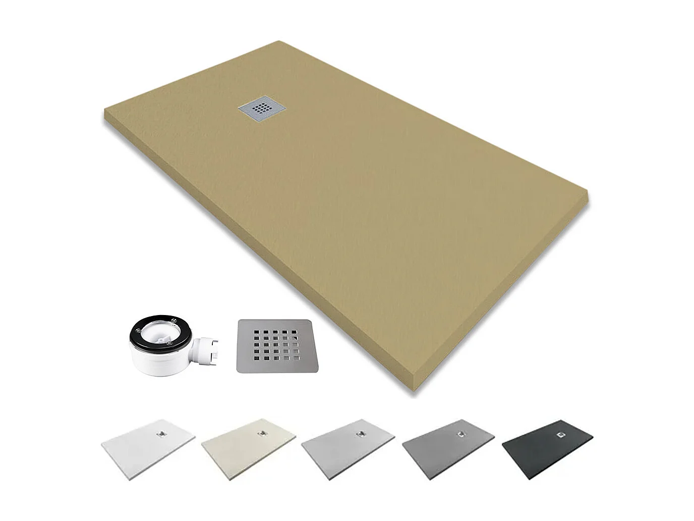 Receveur de douche en résine antidérapant | Inclut une bonde d’évacuation et une grille | Couleur Moka | 190x70cm